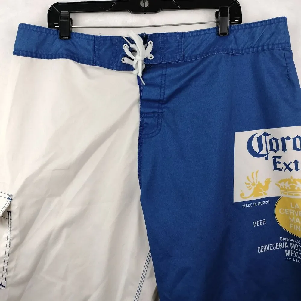 Corona Beer Board Shorts Mens Size 2XL 38 Blue White Colorblock Swim Suit VTG